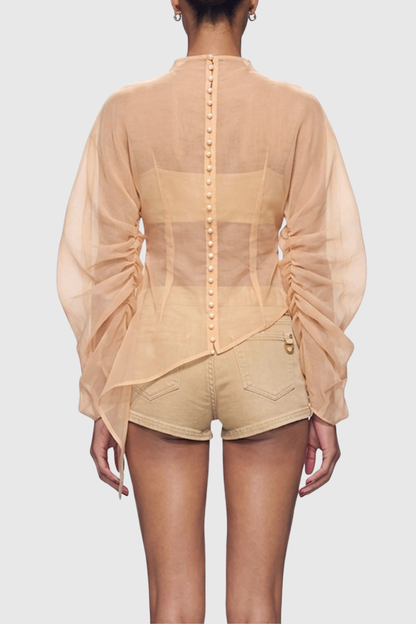 Susana Mesh Ruch Top - Beige
