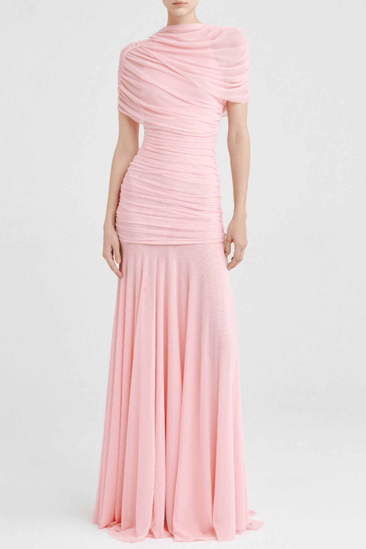 Suttoa Mesh Shawl Ruched Maxi Dress - Pink
