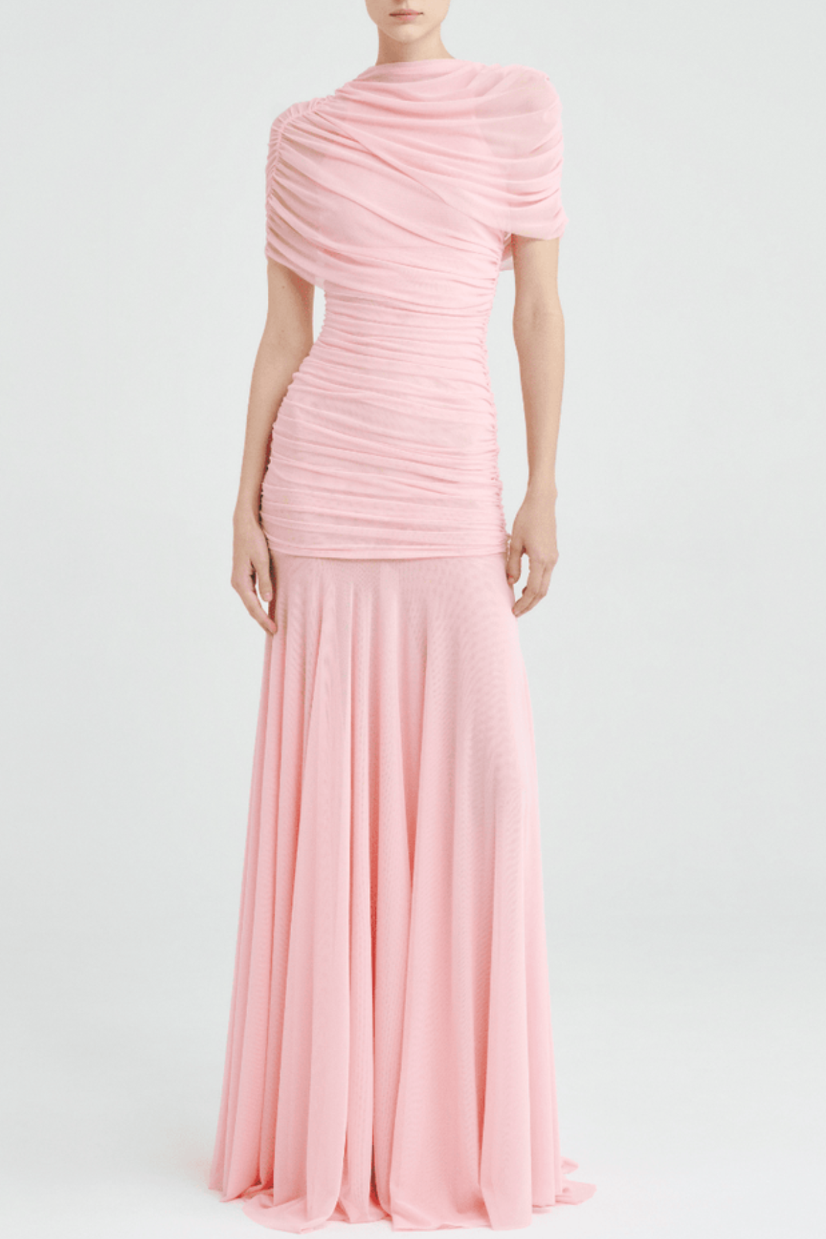 Suttoa Mesh Shawl Ruched Maxi Dress - Pink