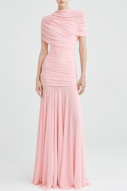 Suttoa Mesh Shawl Ruched Maxi Dress - Pink