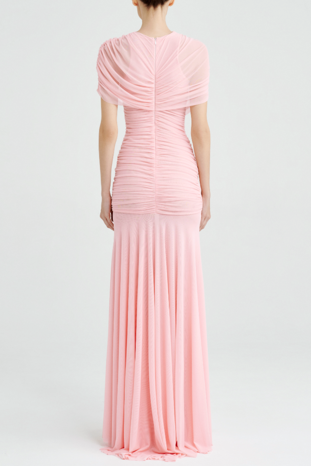 Suttoa Mesh Shawl Ruched Maxi Dress - Pink