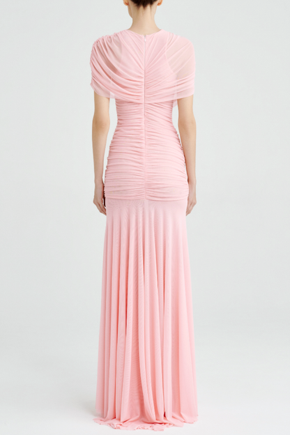 Suttoa Mesh Shawl Ruched Maxi Dress - Pink