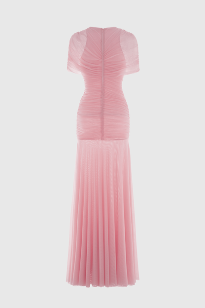 Suttoa Mesh Shawl Ruched Maxi Dress - Pink