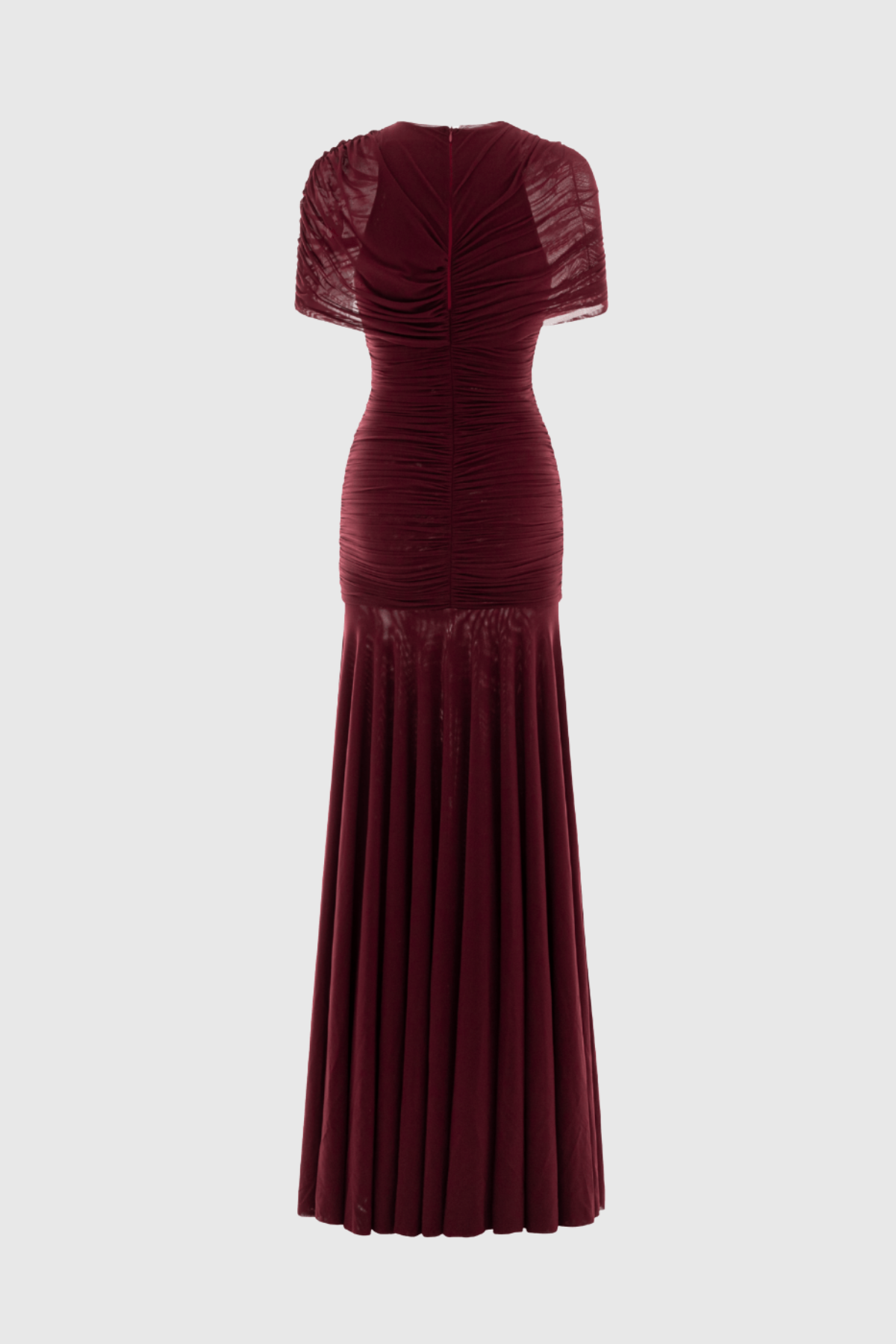 Suttoa Mesh Shawl Ruched Maxi Dress - Wine