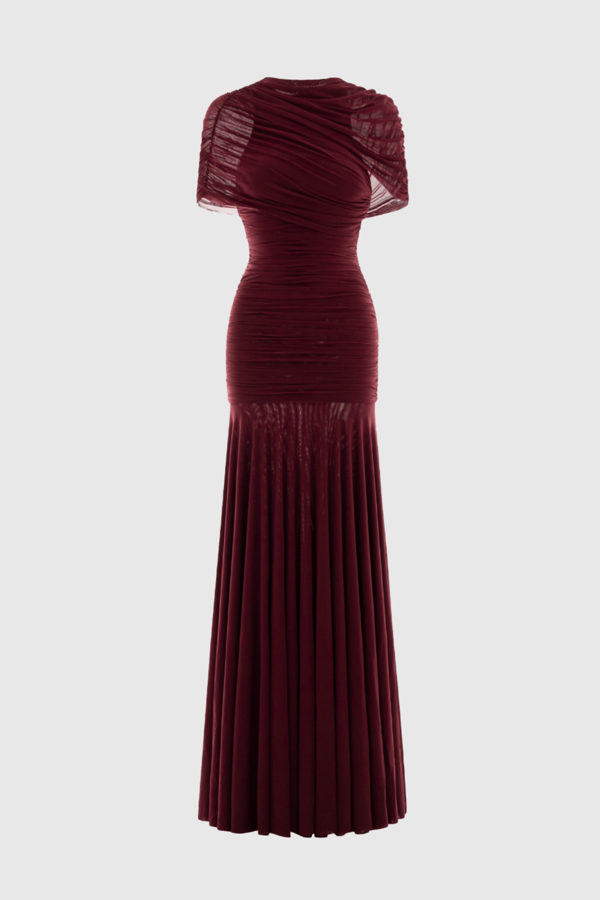 Suttoa Mesh Shawl Ruched Maxi Dress - Wine