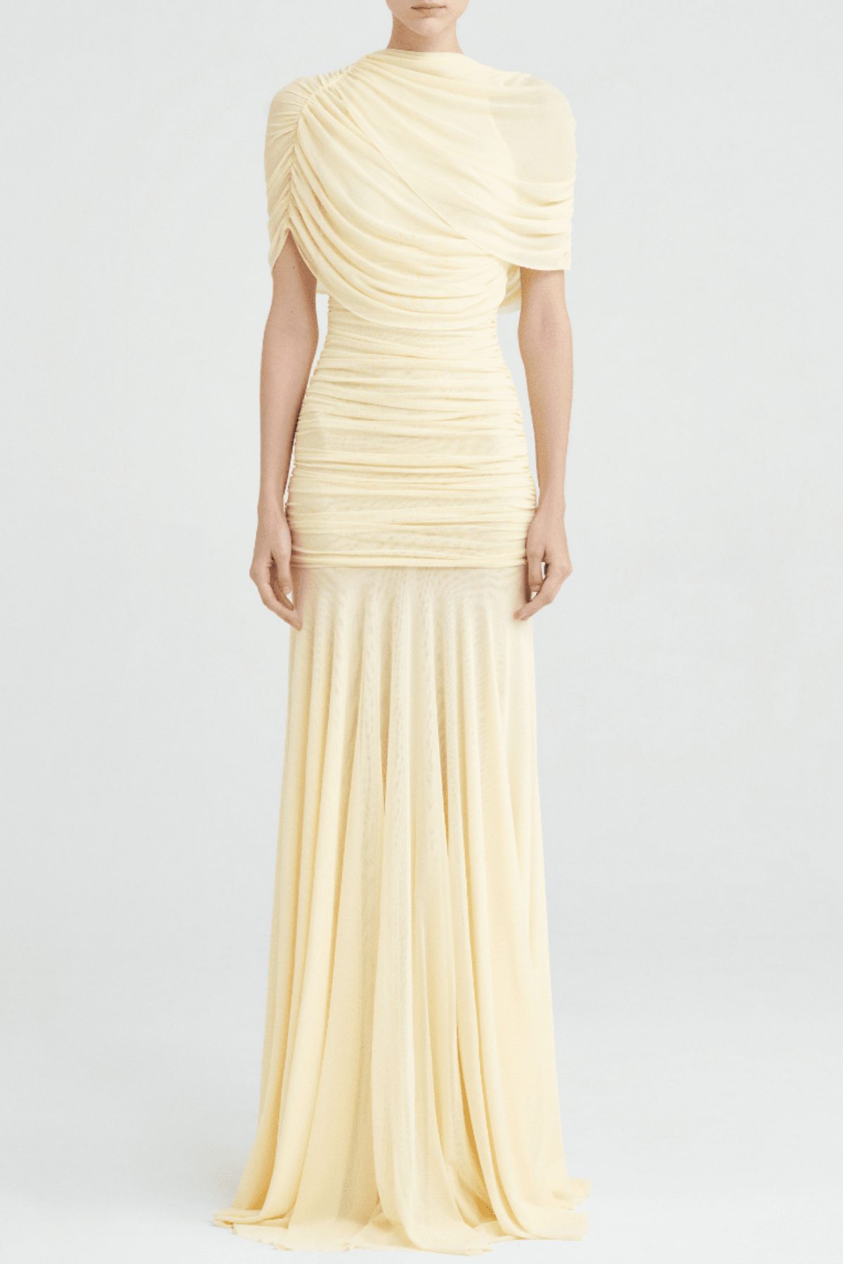 Suttoa Mesh Shawl Ruched Maxi Dress - Yellow