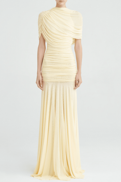 Suttoa Mesh Shawl Ruched Maxi Dress - Yellow