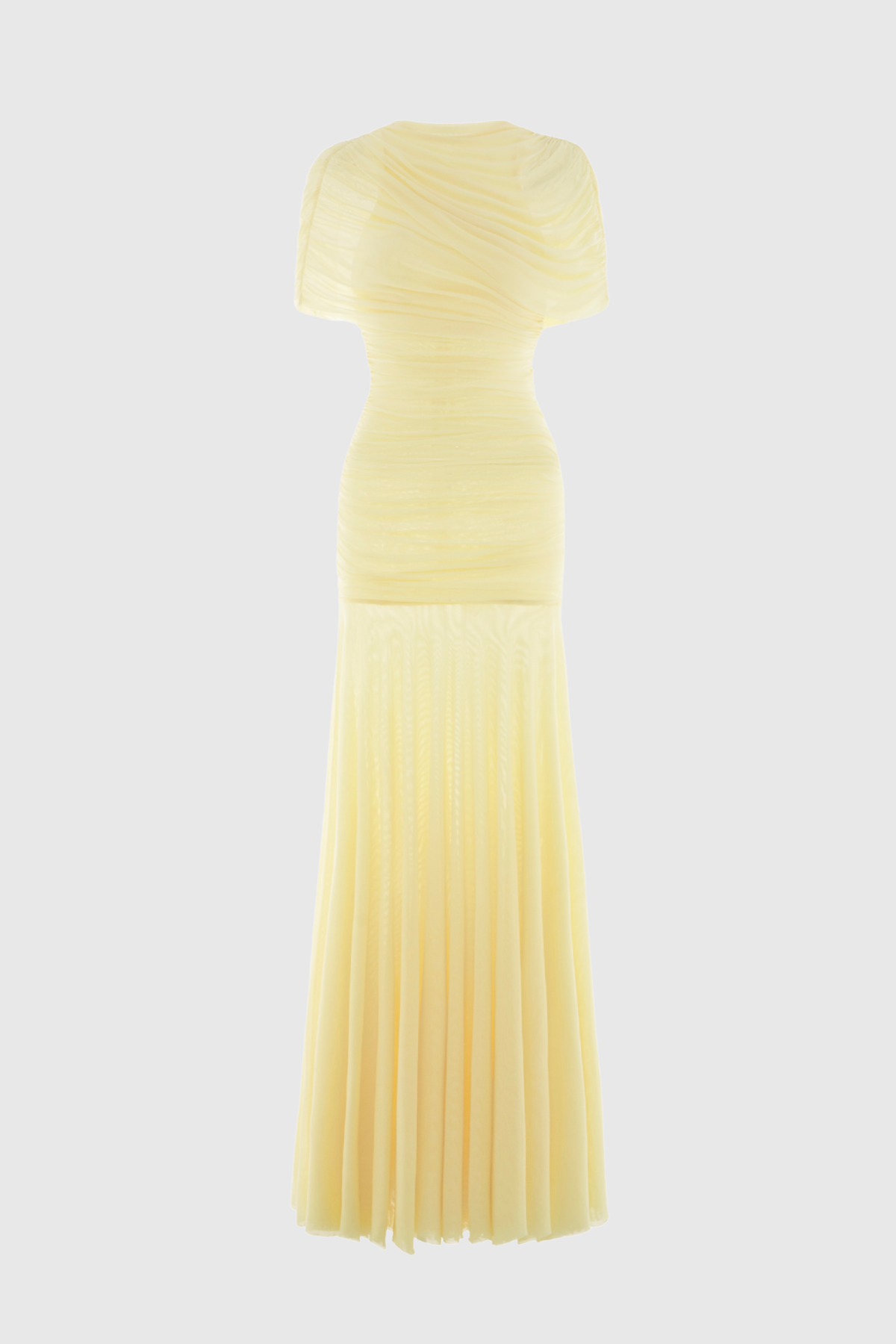 Suttoa Mesh Shawl Ruched Maxi Dress - Yellow