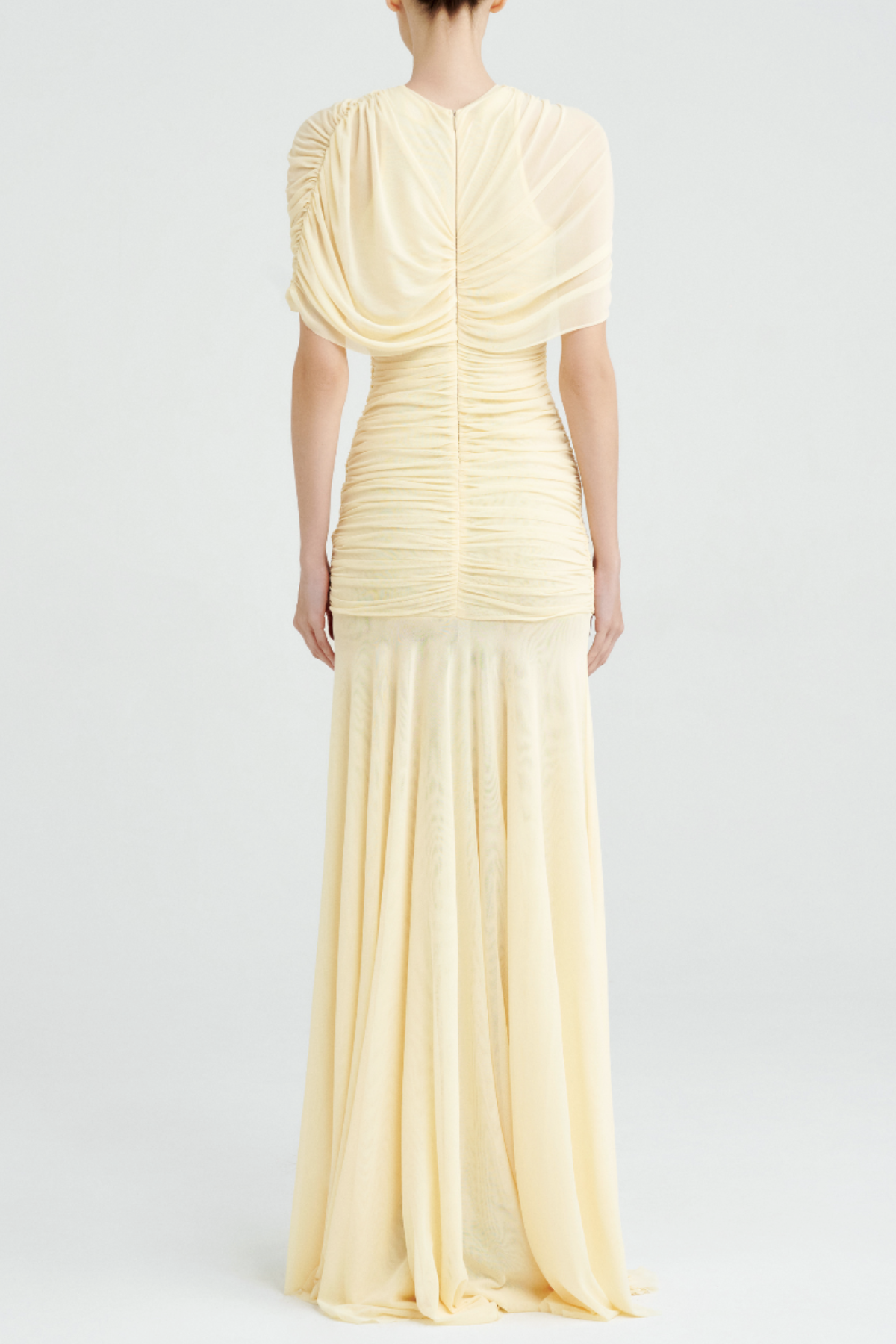Suttoa Mesh Shawl Ruched Maxi Dress - Yellow