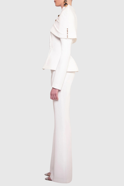 Suza Ruched Shawl Jacket - White