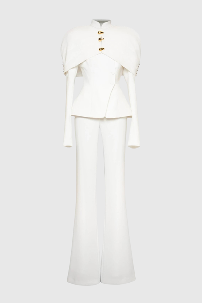 Suza Ruched Shawl Jacket - White
