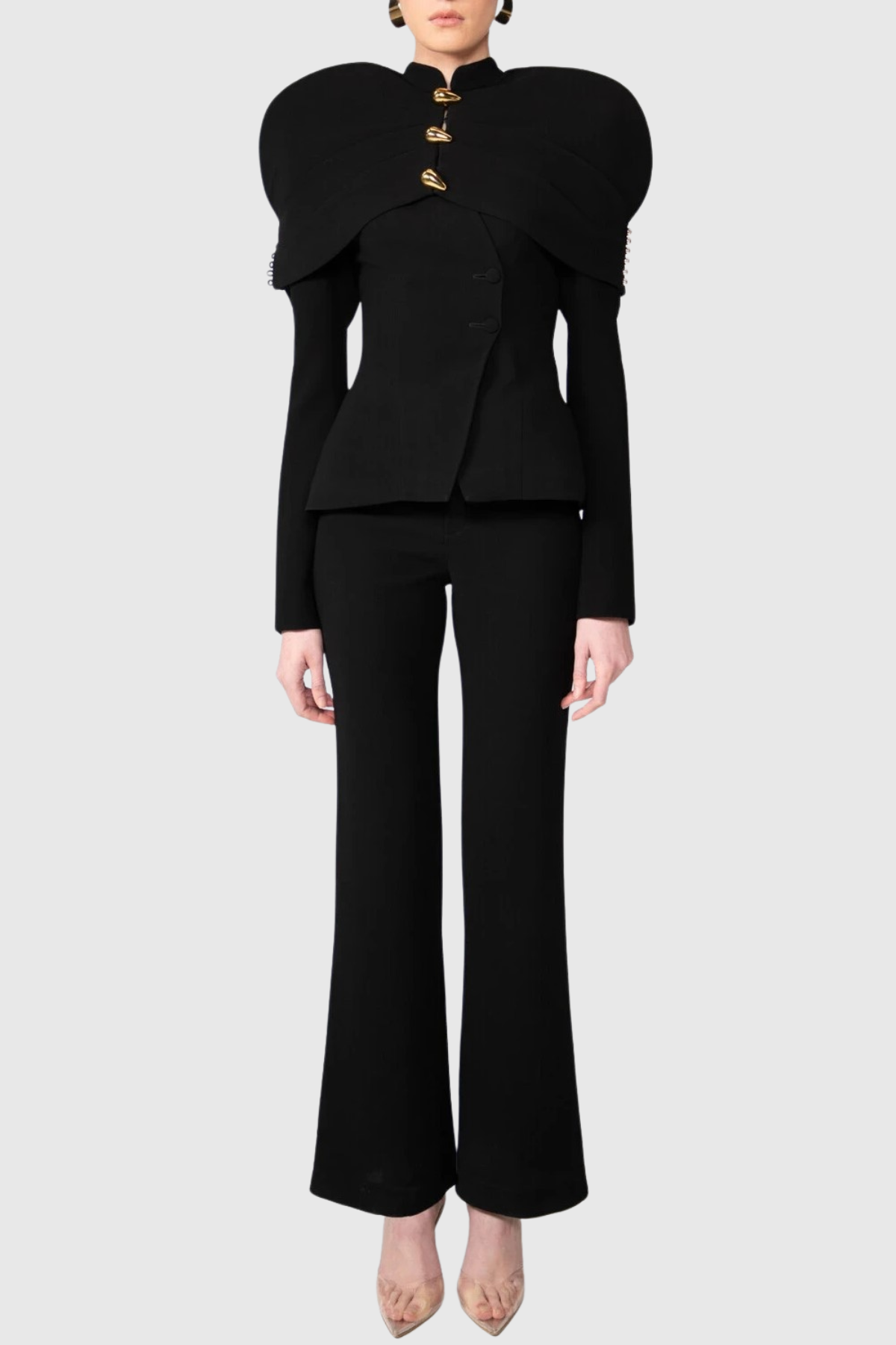 Suza Ruched Shawl Jacket - Black