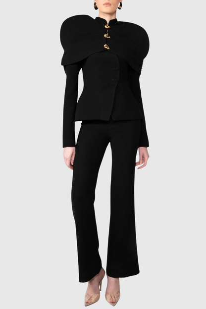 Suza Ruched Shawl Jacket - Black