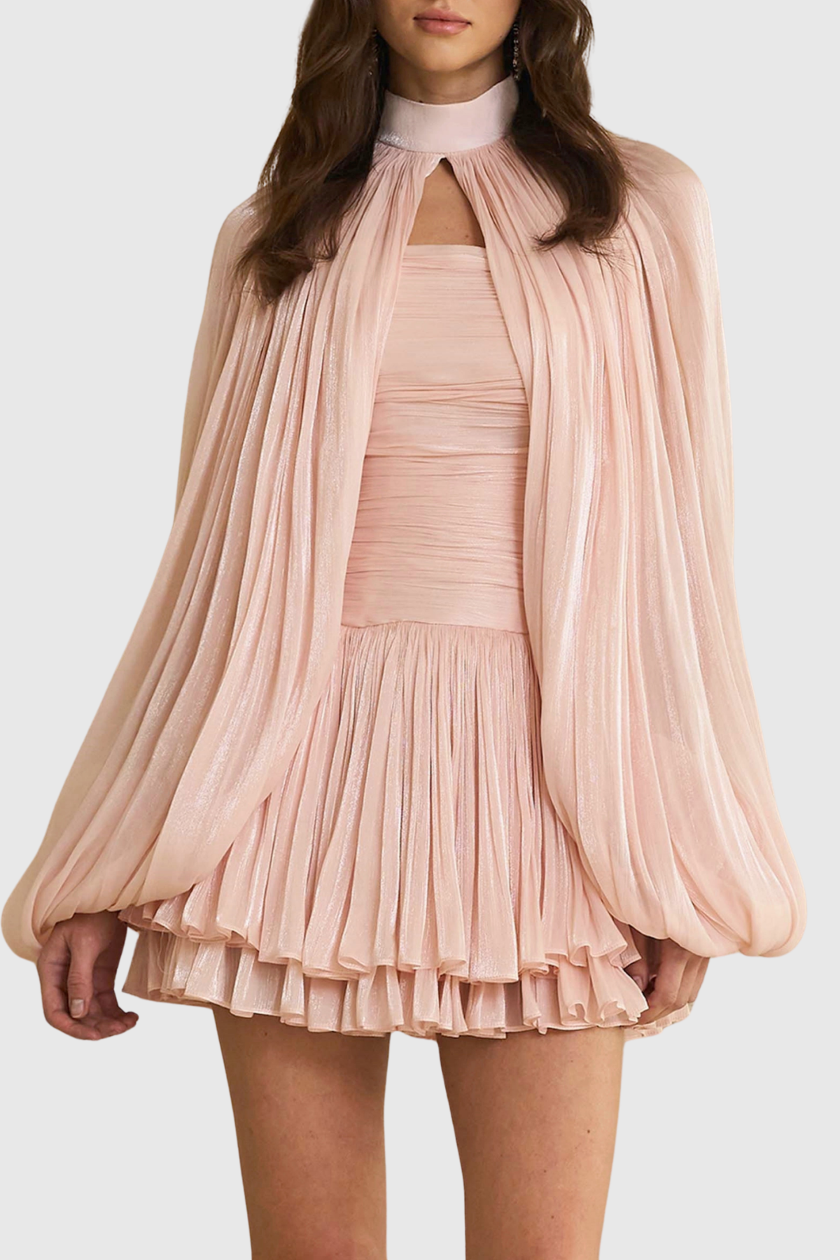 Suzaie Glossy Cape & Mini Dress Set - Pink