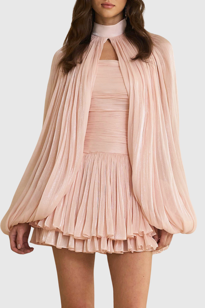 Suzaie Glossy Cape & Mini Dress Set - Pink
