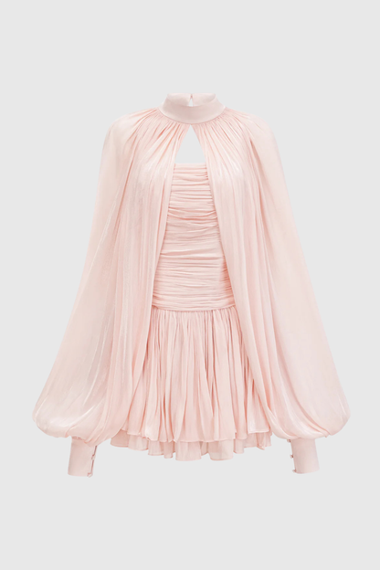 Suzaie Glossy Cape & Mini Dress Set - Pink