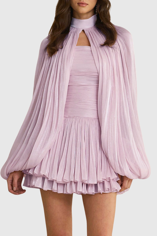 Suzaie Glossy Cape & Mini Dress Set - Purple