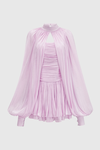 Suzaie Glossy Cape & Mini Dress Set - Purple