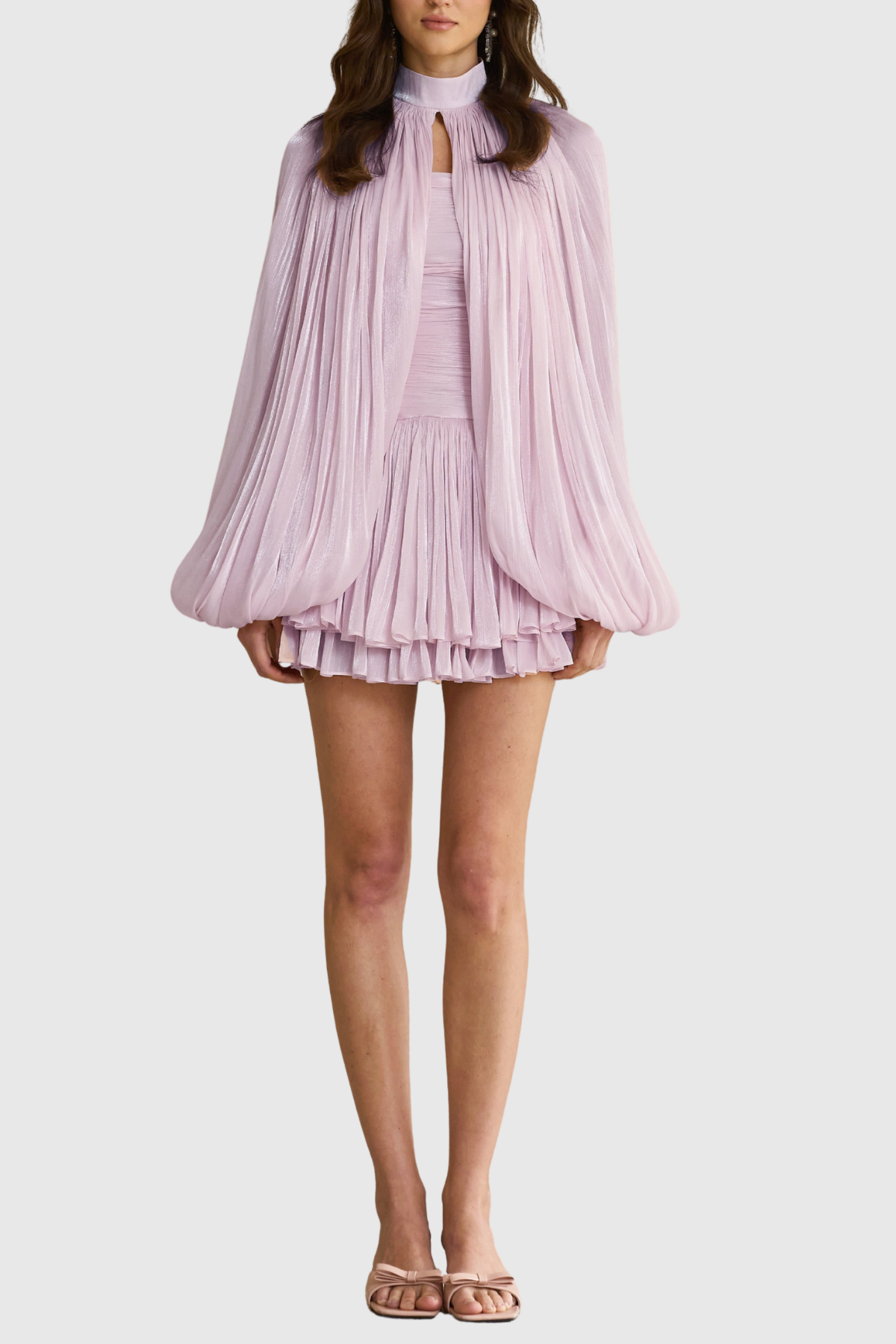 Suzaie Glossy Cape & Mini Dress Set - Purple