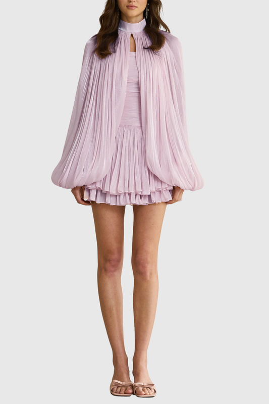 Suzaie Glossy Cape & Mini Dress Set - Purple