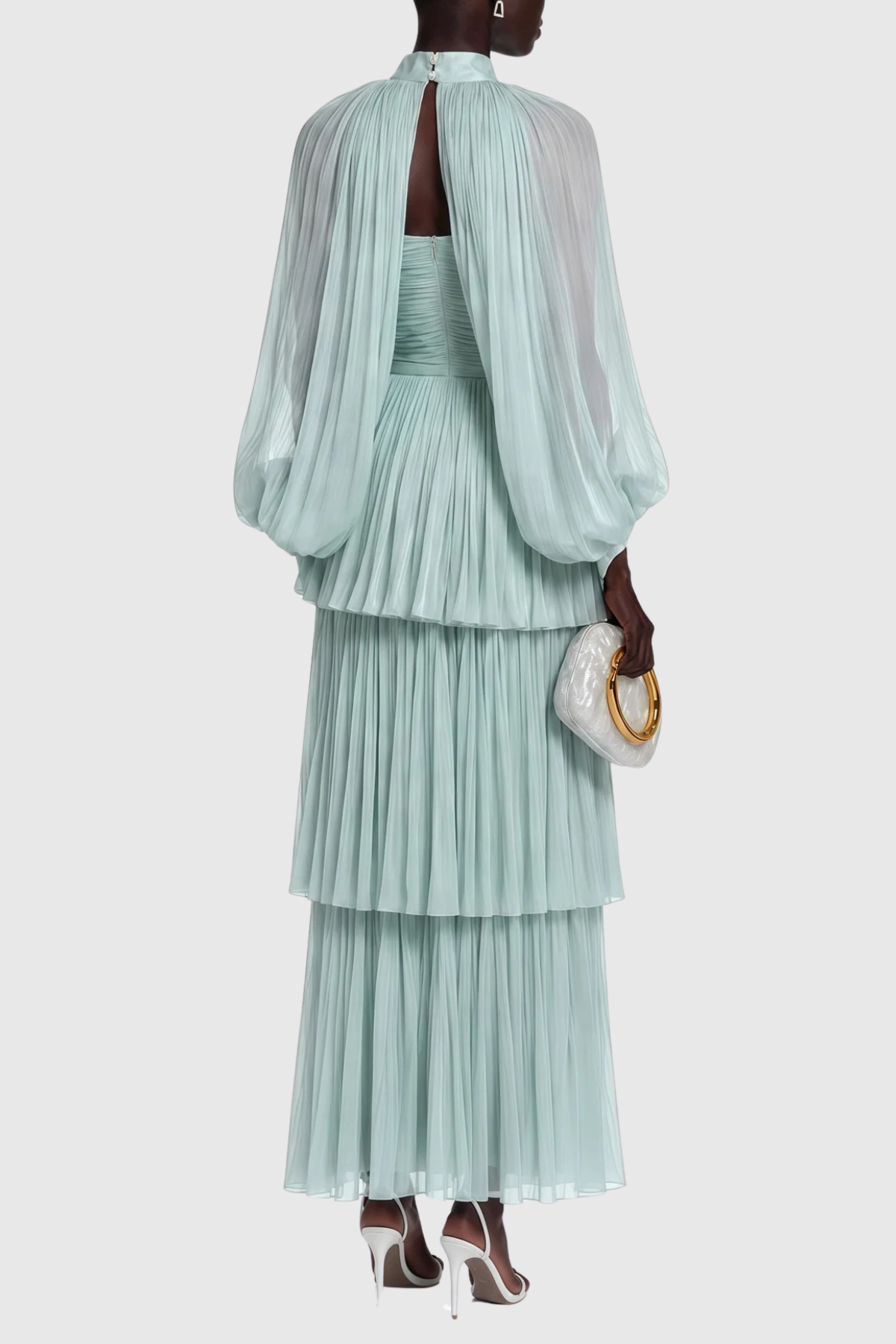 Suzaie Glossy Cape & Tiered Dress Set - Green