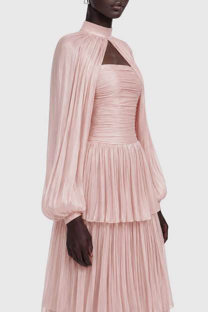 Suzaie Glossy Cape & Tiered Dress Set - Pink