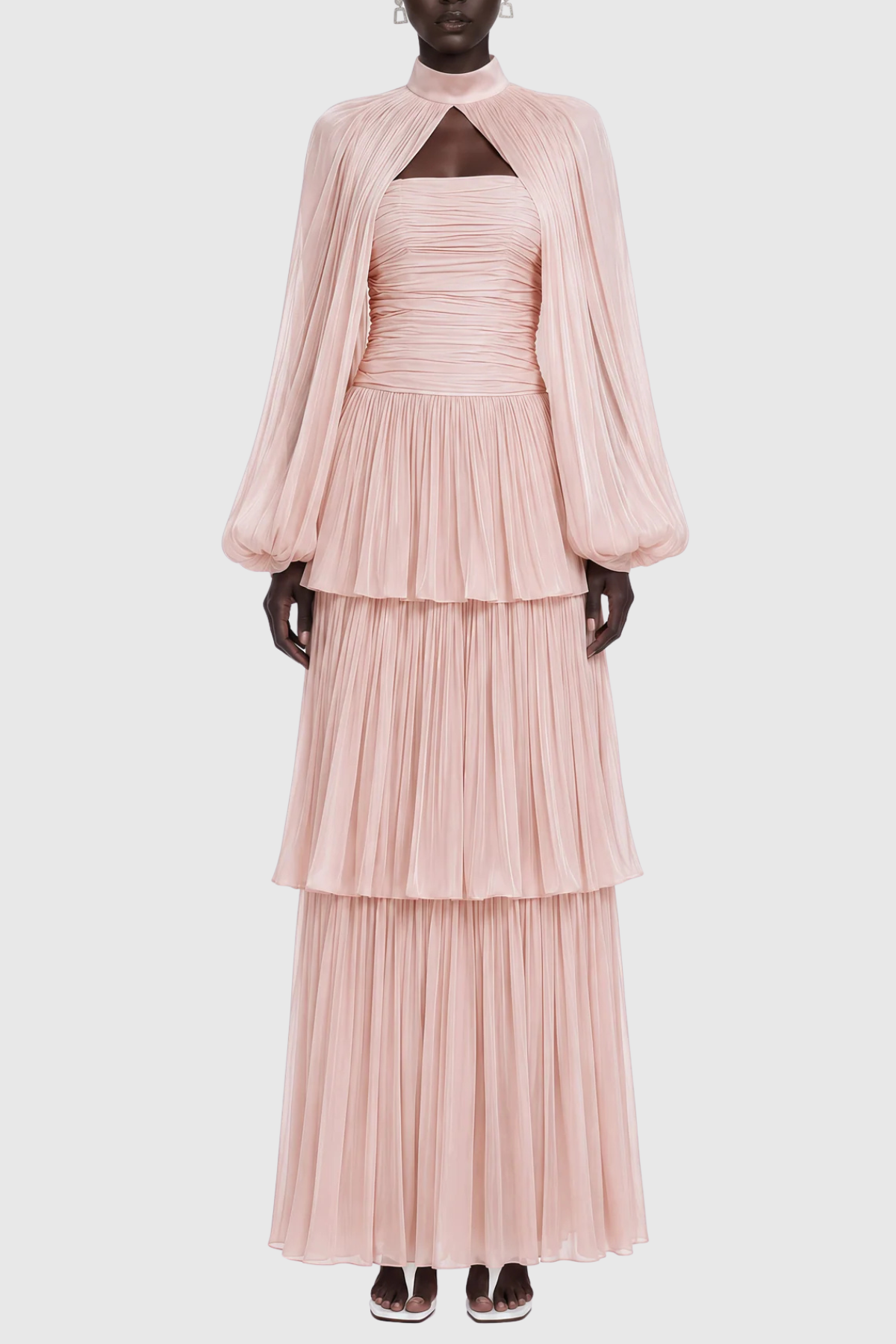 Suzaie Glossy Cape & Tiered Dress Set - Pink
