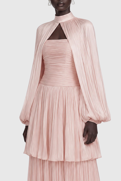 Suzaie Glossy Cape & Tiered Dress Set - Pink