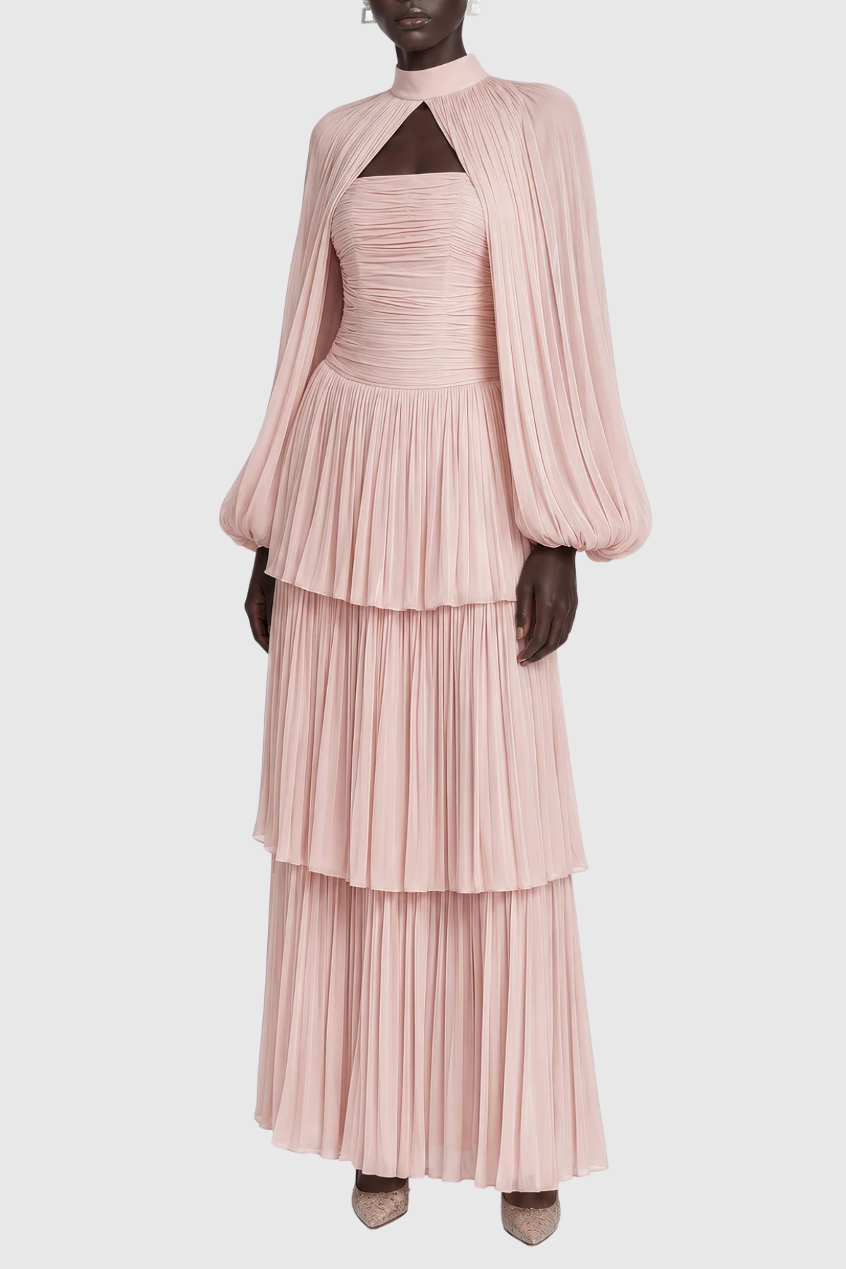 Suzaie Glossy Cape & Tiered Dress Set - Pink