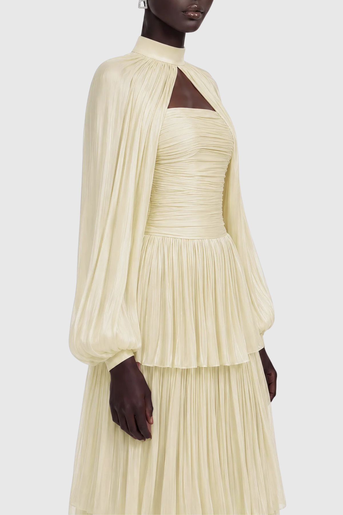 Suzaie Glossy Cape & Tiered Dress Set - Yellow