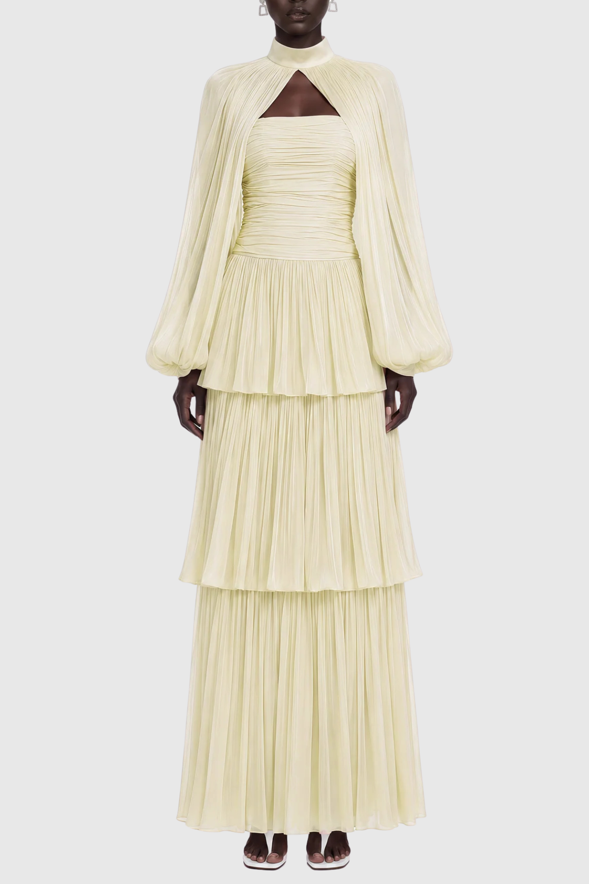 Suzaie Glossy Cape & Tiered Dress Set - Yellow