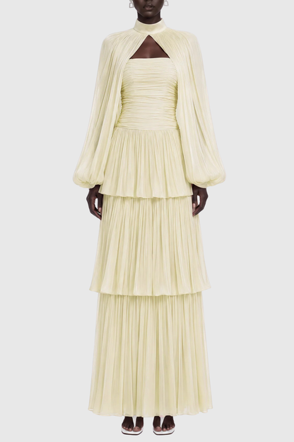 Suzaie Glossy Cape & Tiered Dress Set - Yellow