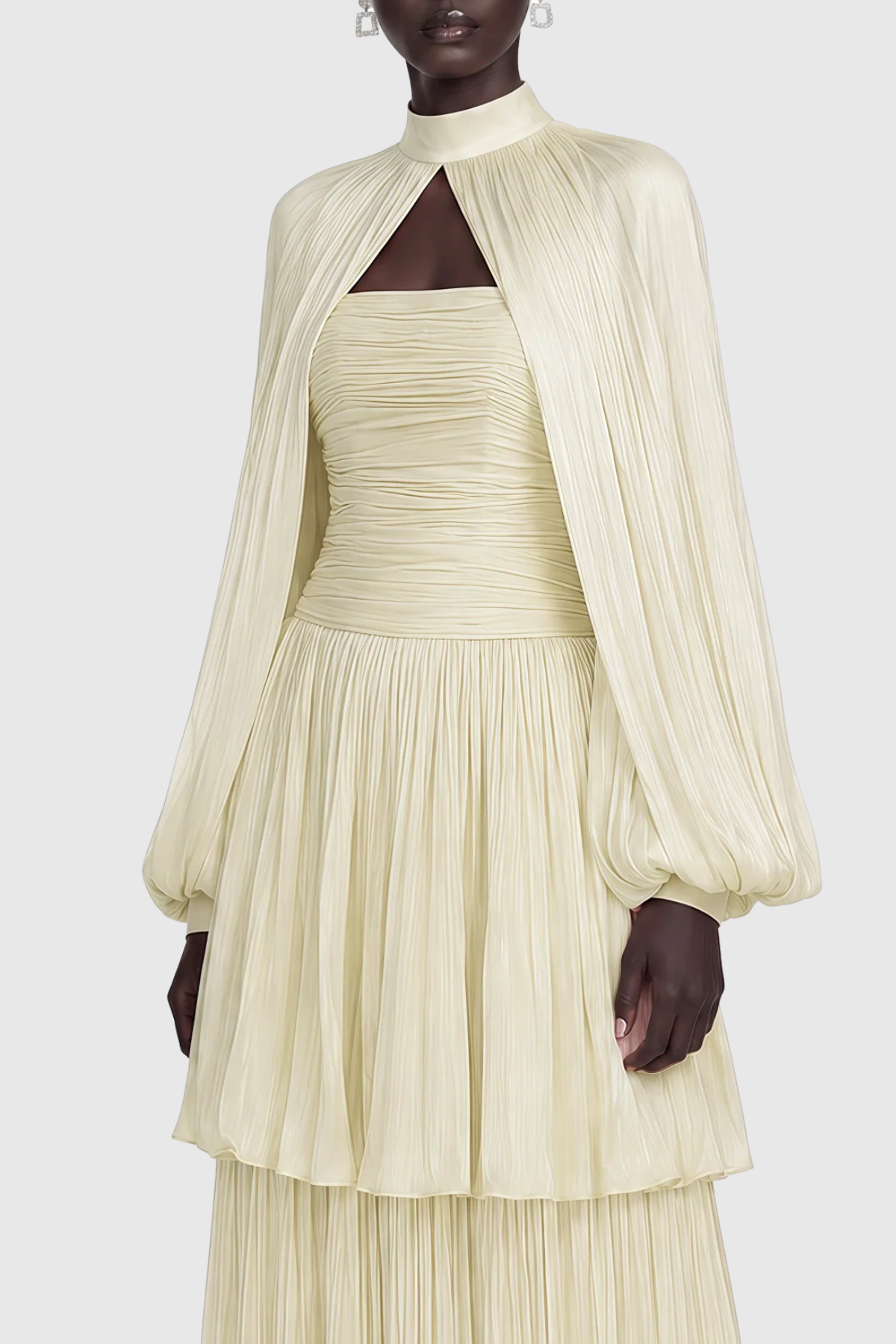 Suzaie Glossy Cape & Tiered Dress Set - Yellow