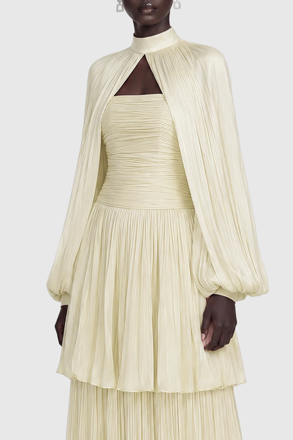 Suzaie Glossy Cape & Tiered Dress Set - Yellow