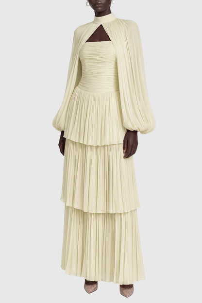 Suzaie Glossy Cape & Tiered Dress Set - Yellow