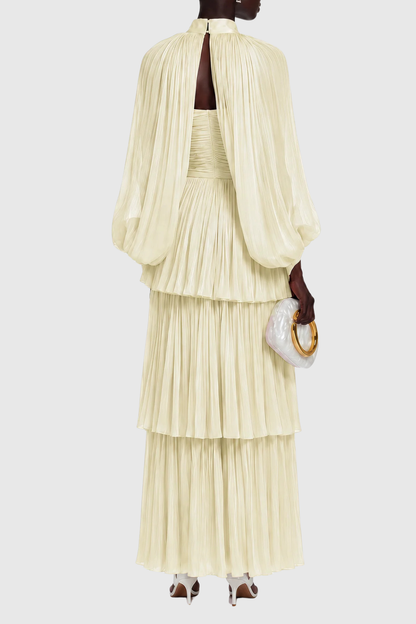 Suzaie Glossy Cape & Tiered Dress Set - Yellow