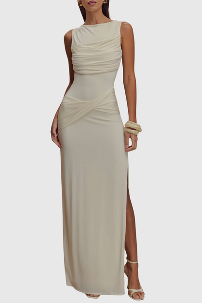 Swara Sleeveless Draped Maxi Dress - Beige