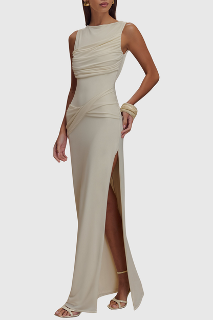Swara Sleeveless Draped Maxi Dress - Beige