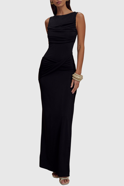 Swara Sleeveless Draped Maxi Dress - Black