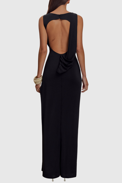 Swara Sleeveless Draped Maxi Dress - Black