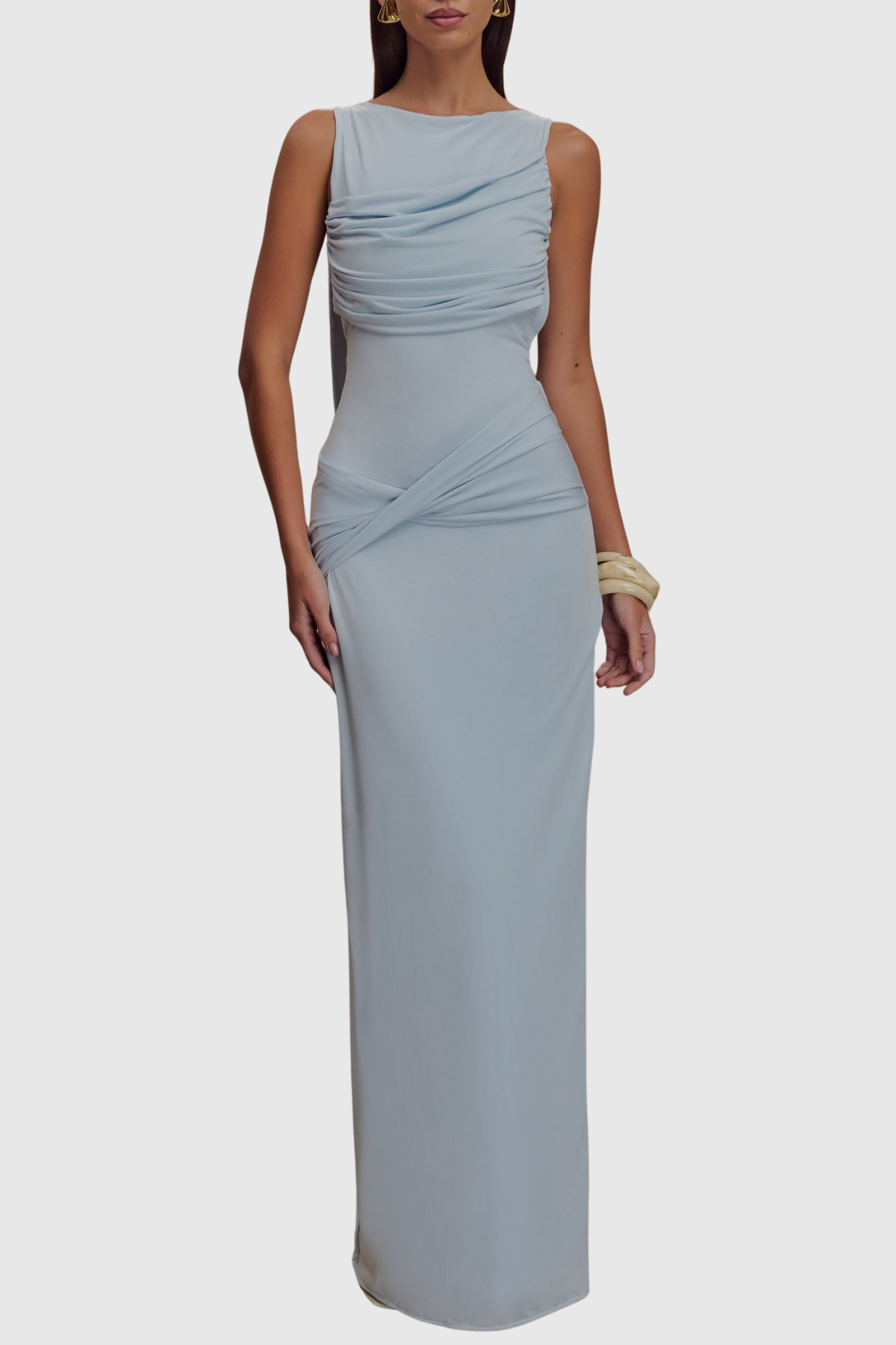 Swara Sleeveless Draped Maxi Dress - Blue