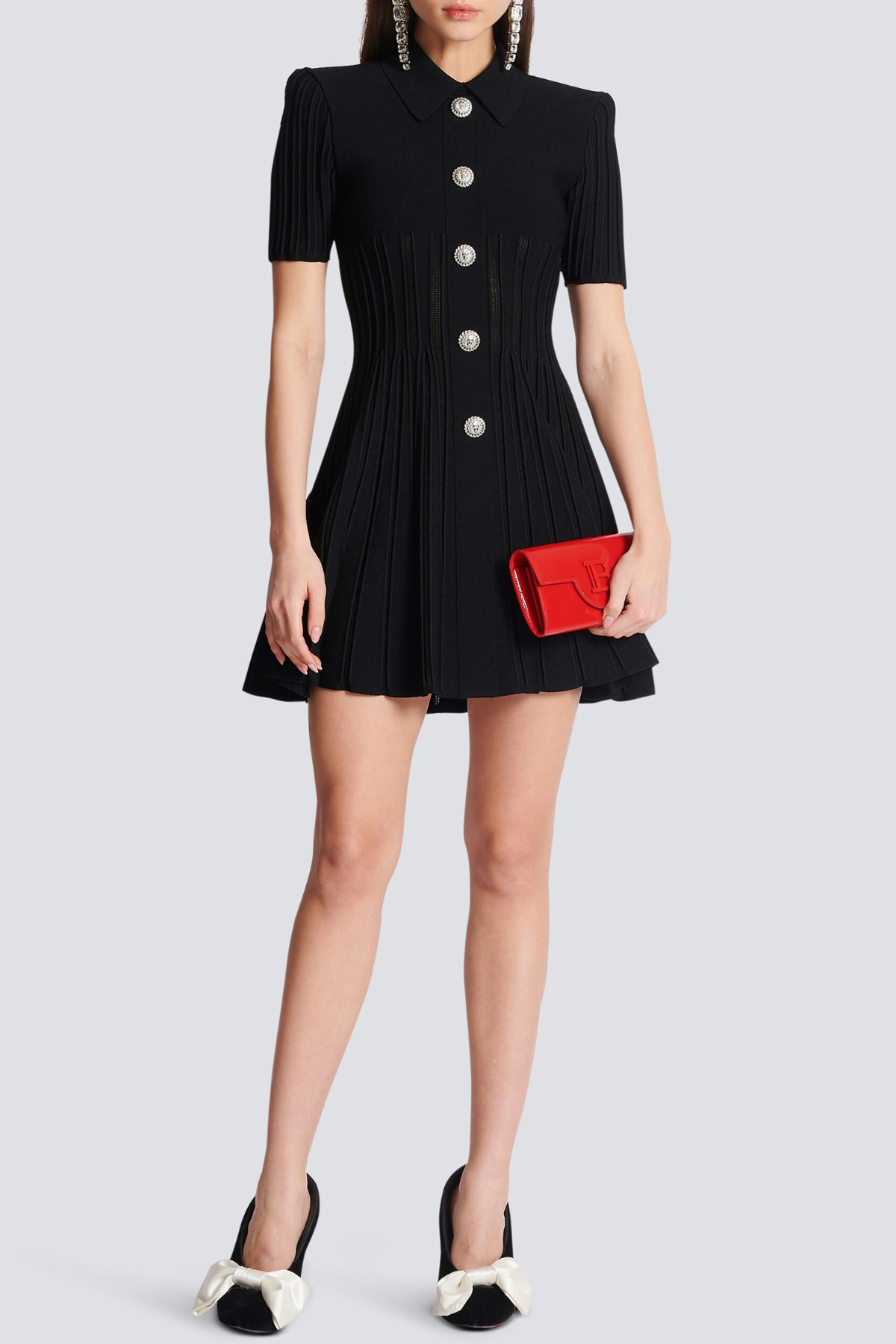 Sylas Ribbed Knit Flared Mini Dress - Black