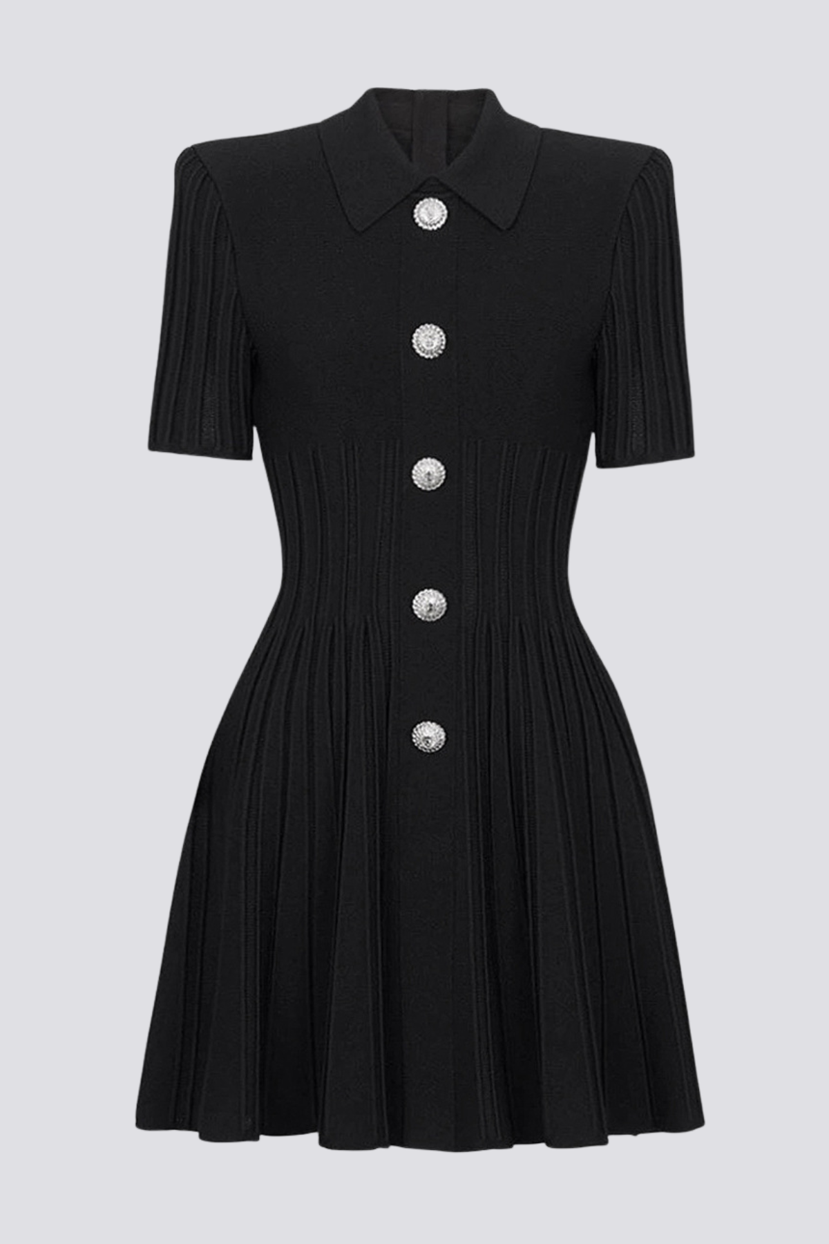 Sylas Ribbed Knit Flared Mini Dress - Black