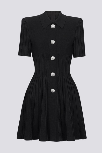 Sylas Ribbed Knit Flared Mini Dress - Black