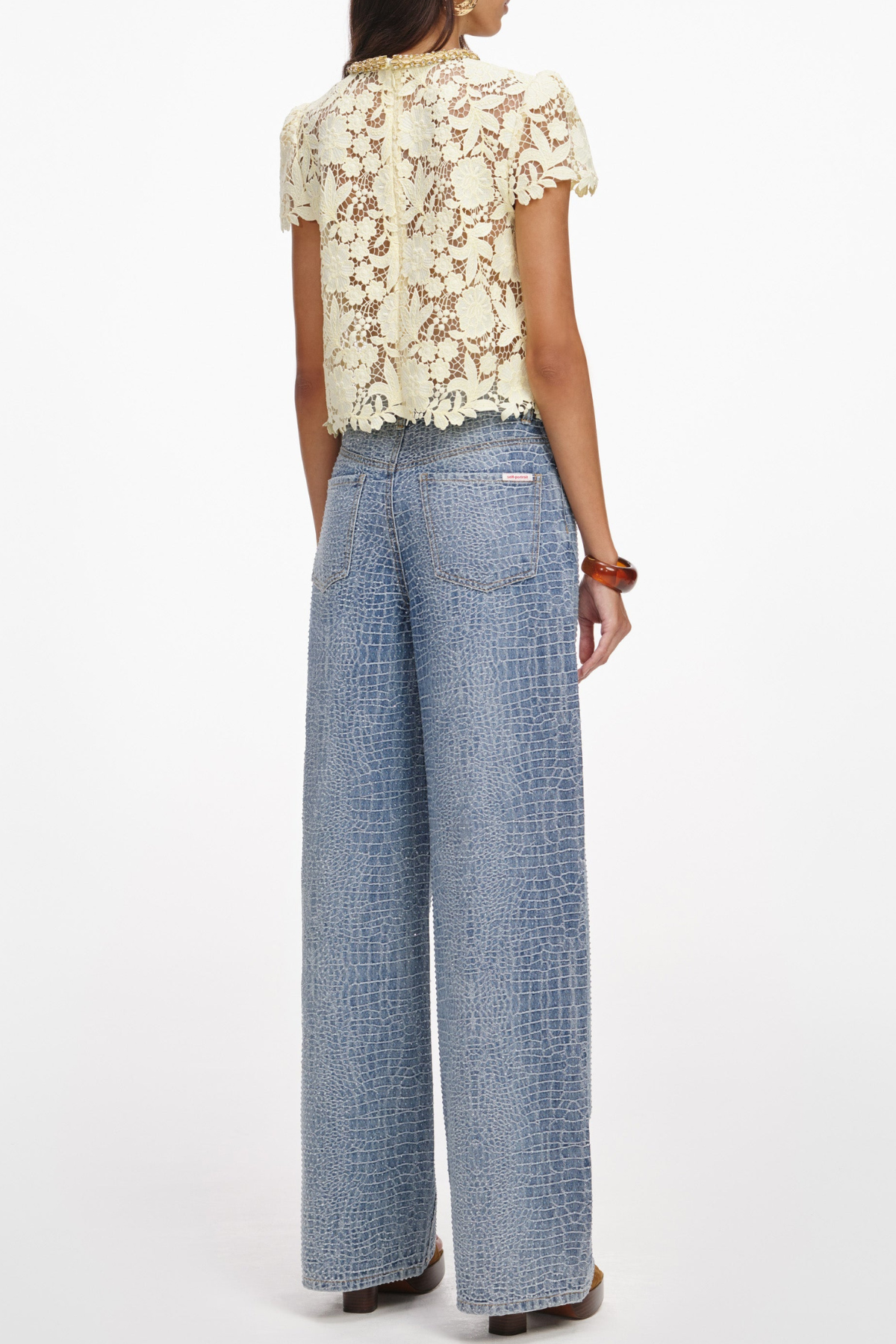 Synce Pearl Embellished Lace Top - Beige