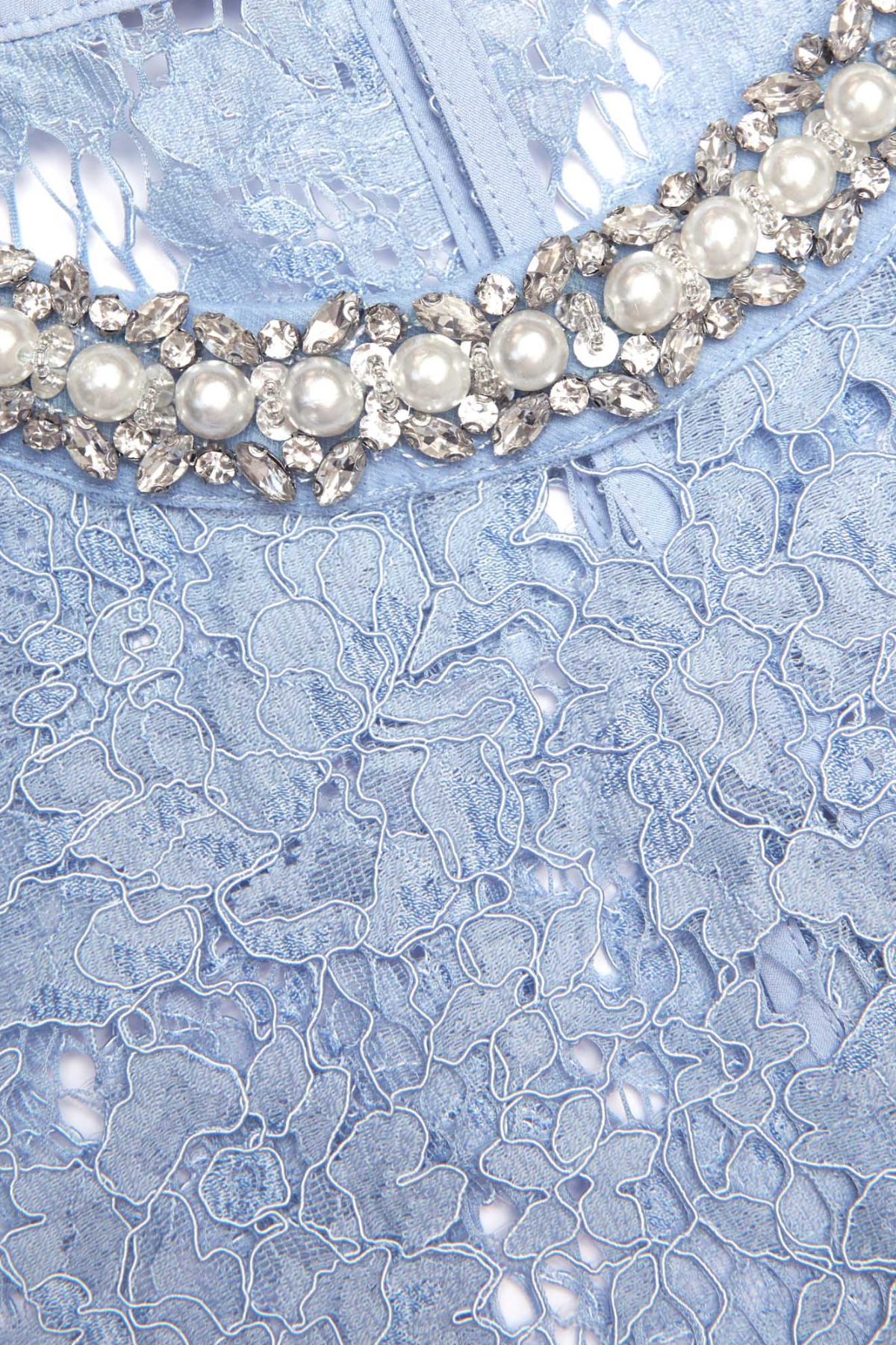 Synce Pearl Embellished Lace Top - Blue