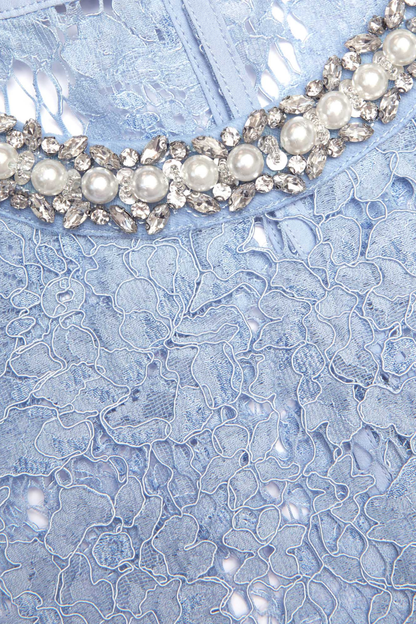 Synce Pearl Embellished Lace Top - Blue