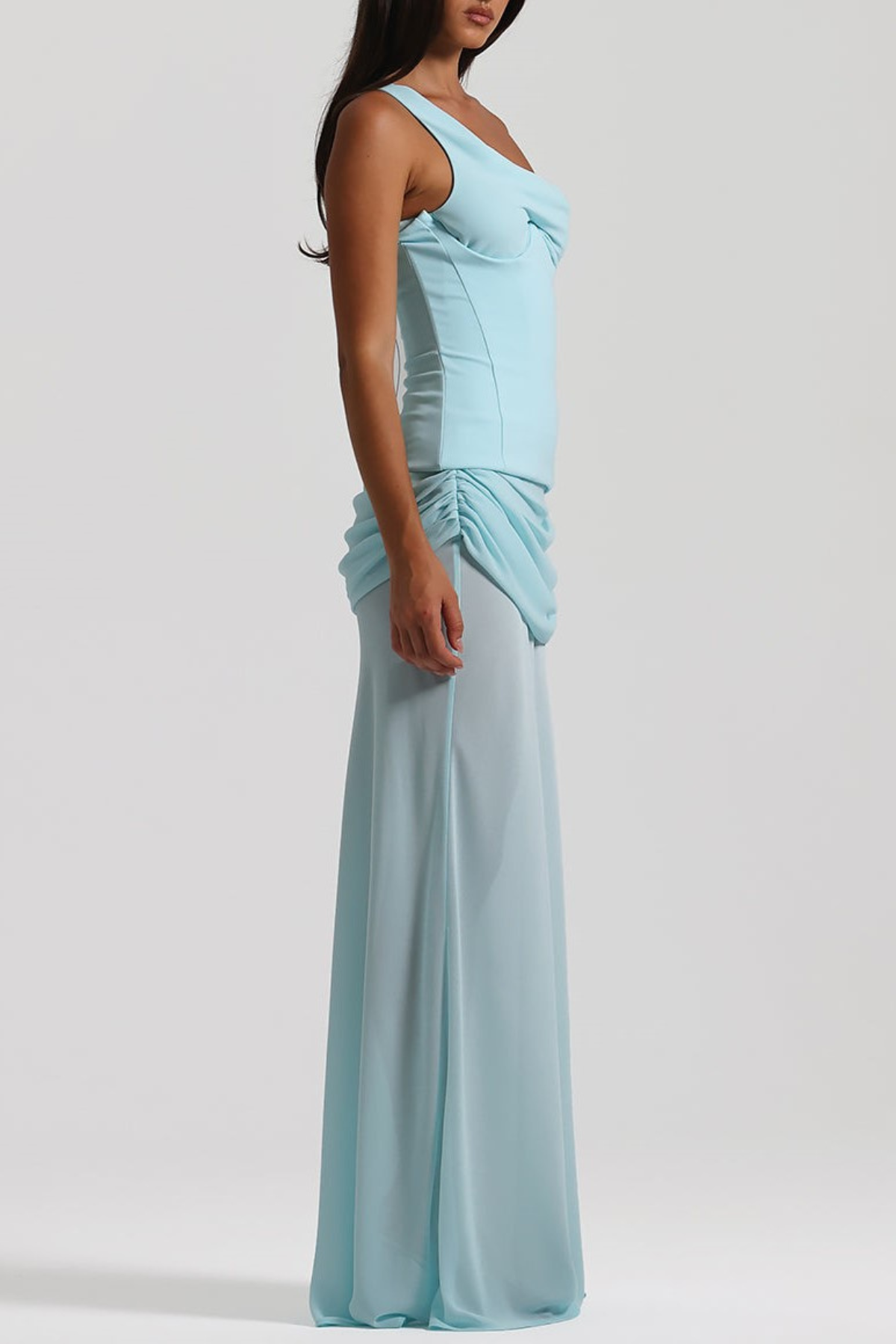 Tafari Off Shoulder Corset Ruched Maxi Dress - Blue