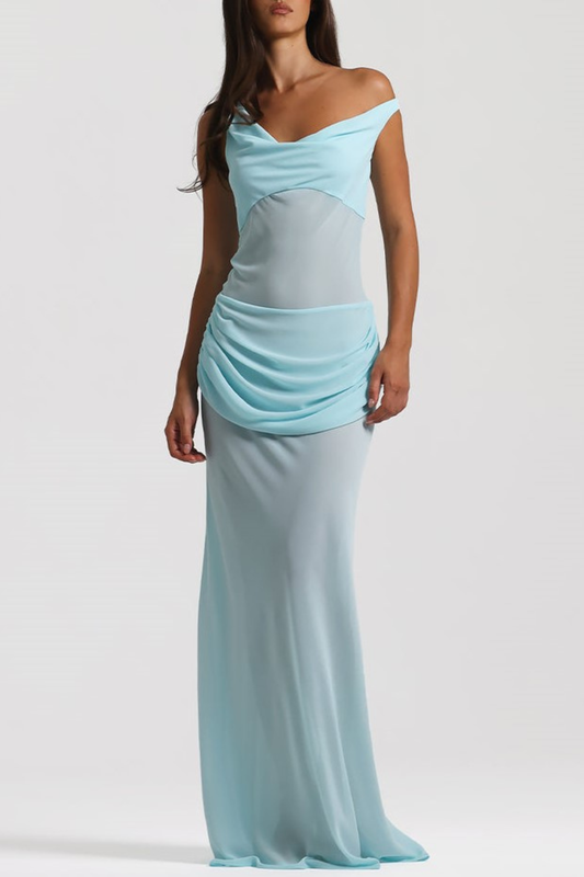 Tafari Off Shoulder Corset Ruched Maxi Dress - Blue
