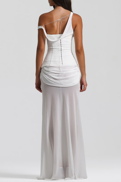 Tafari Off Shoulder Corset Ruched Maxi Dress - White
